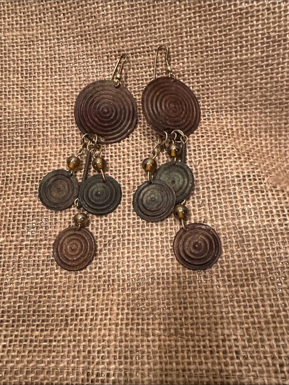 Boho Brown and Olive Multi-Disc Dangle Earrings